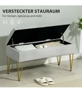 Banco Pie de Cama Tapizado en Lino Sintético con Patas de Acero y Asiento Acolchado Gris Claro