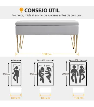 Banco Pie de Cama Tapizado en Lino Sintético con Patas de Acero y Asiento Acolchado Gris Claro