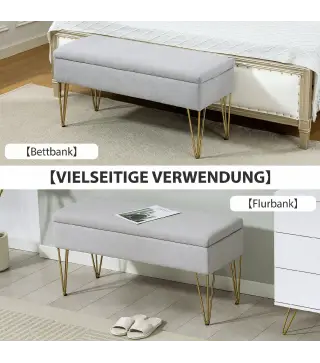 Banco Pie de Cama Tapizado en Lino Sintético con Patas de Acero y Asiento Acolchado Gris Claro