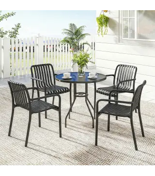 Juego de 4 Sillas de Jardín Exterior Apilables de PP con Respaldo Curvado Asiento de Listones 55x58,5x81,5 cm Negro