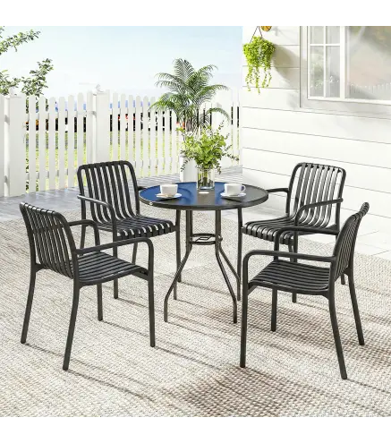 Juego de 4 Sillas de Jardín Exterior Apilables de PP con Respaldo Curvado Asiento de Listones 55x58,5x81,5 cm Negro