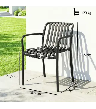 Juego de 4 Sillas de Jardín Exterior Apilables de PP con Respaldo Curvado Asiento de Listones 55x58,5x81,5 cm Negro