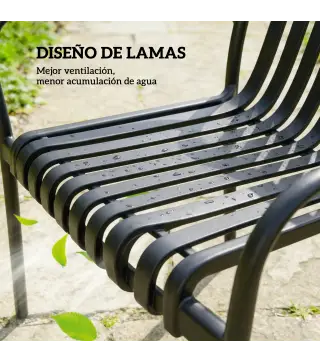 Juego de 4 Sillas de Jardín Exterior Apilables de PP con Respaldo Curvado Asiento de Listones 55x58,5x81,5 cm Negro