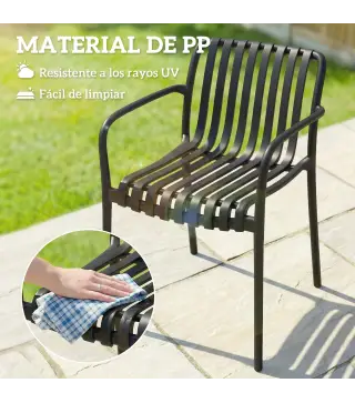 Juego de 4 Sillas de Jardín Exterior Apilables de PP con Respaldo Curvado Asiento de Listones 55x58,5x81,5 cm Negro