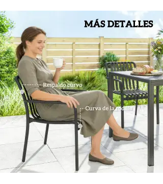 Juego de 4 Sillas de Jardín Exterior Apilables de PP con Respaldo Curvado Asiento de Listones 55x58,5x81,5 cm Negro