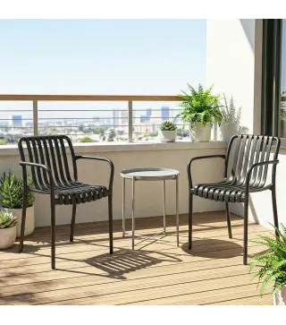 Juego de 4 Sillas de Jardín Exterior Apilables de PP con Respaldo Curvado Asiento de Listones 55x58,5x81,5 cm Negro