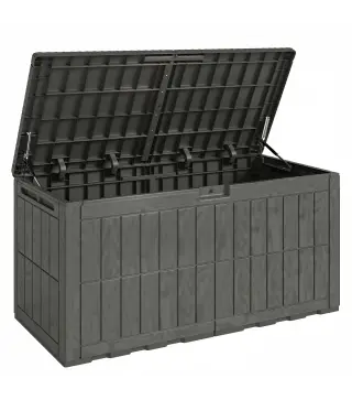 Arcón Exterior Capacidad 440L de Resina Resistente al Agua y a los Rayos UV con Tapa Bloqueable Barras de Gas Café