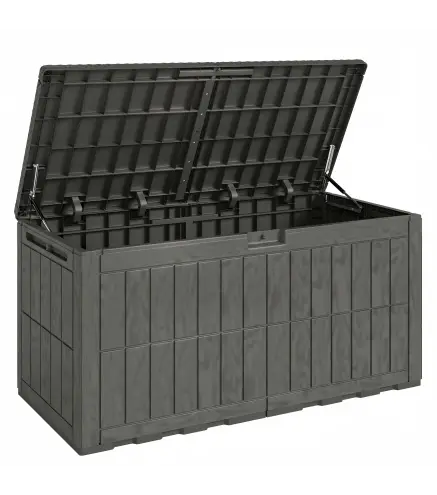 Arcón Exterior Capacidad 440L de Resina Resistente al Agua y a los Rayos UV con Tapa Bloqueable Barras de Gas Café