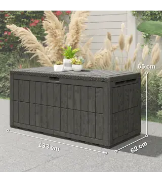 Arcón Exterior Capacidad 440L de Resina Resistente al Agua y a los Rayos UV con Tapa Bloqueable Barras de Gas Café