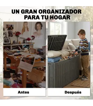 Arcón Exterior Capacidad 440L de Resina Resistente al Agua y a los Rayos UV con Tapa Bloqueable Barras de Gas Café