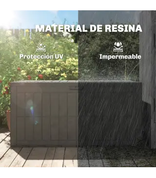 Arcón Exterior Capacidad 440L de Resina Resistente al Agua y a los Rayos UV con Tapa Bloqueable Barras de Gas Café