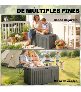 Arcón Exterior Capacidad 440L de Resina Resistente al Agua y a los Rayos UV con Tapa Bloqueable Barras de Gas Café