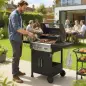 Barbacoa de Gas con 3 Quemadores 7,5 kW Termómetro Parrilla Plancha Mesas Laterales Armario Ruedas 125x57x110 cm Negro