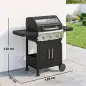 Barbacoa de Gas con 3 Quemadores 7,5 kW Termómetro Parrilla Plancha Mesas Laterales Armario Ruedas 125x57x110 cm Negro