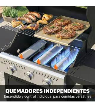 Barbacoa de Gas con 3 Quemadores 7,5 kW Termómetro Parrilla Plancha Mesas Laterales Armario Ruedas 125x57x110 cm Negro