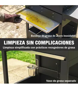 Barbacoa de Gas con 3 Quemadores 7,5 kW Termómetro Parrilla Plancha Mesas Laterales Armario Ruedas 125x57x110 cm Negro