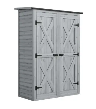 Caseta de Jardín de Madera 115x53x156 cm Armario para Herramientas con Puertas Dobles y Estantes Techo Inclinado Gris