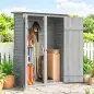 Caseta de Jardín de Madera 115x53x156 cm Armario para Herramientas con Puertas Dobles y Estantes Techo Inclinado Gris