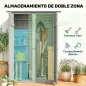 Caseta de Jardín de Madera 115x53x156 cm Armario para Herramientas con Puertas Dobles y Estantes Techo Inclinado Gris