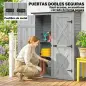 Caseta de Jardín de Madera 115x53x156 cm Armario para Herramientas con Puertas Dobles y Estantes Techo Inclinado Gris