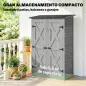 Caseta de Jardín de Madera 115x53x156 cm Armario para Herramientas con Puertas Dobles y Estantes Techo Inclinado Gris