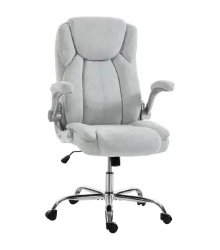 Silla de escritorio Ergonómica con Respaldo Alto Reposabrazos Abatibles Asiento con Muelles Altura Ajustable Crema