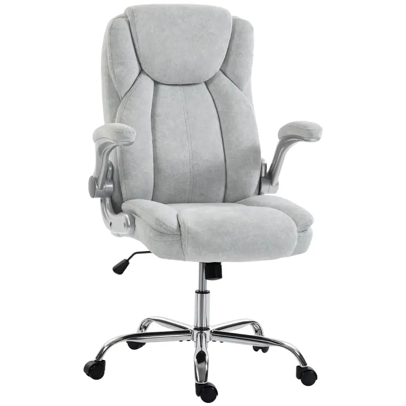 Silla de escritorio Ergonómica con Respaldo Alto Reposabrazos Abatibles Asiento con Muelles Altura Ajustable Crema