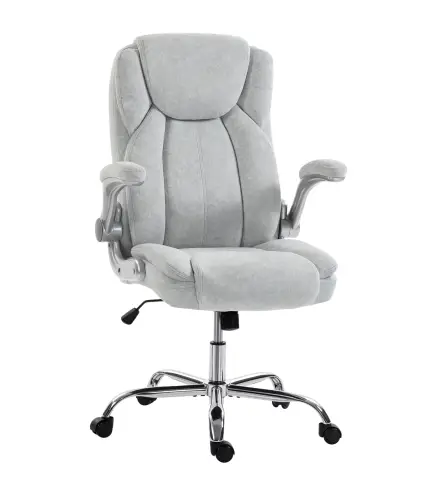 Silla de escritorio Ergonómica con Respaldo Alto Reposabrazos Abatibles Asiento con Muelles Altura Ajustable Crema