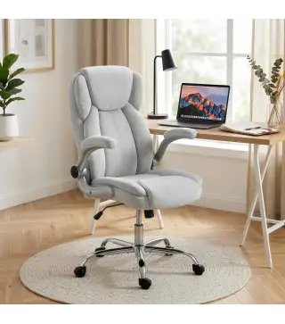 Silla de escritorio Ergonómica con Respaldo Alto Reposabrazos Abatibles Asiento con Muelles Altura Ajustable Crema