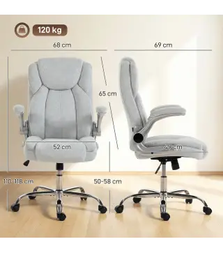 Silla de escritorio Ergonómica con Respaldo Alto Reposabrazos Abatibles Asiento con Muelles Altura Ajustable Crema