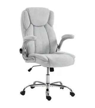 Silla de escritorio Ergonómica con Respaldo Alto Reposabrazos Abatibles Asiento con Muelles Altura Ajustable Crema