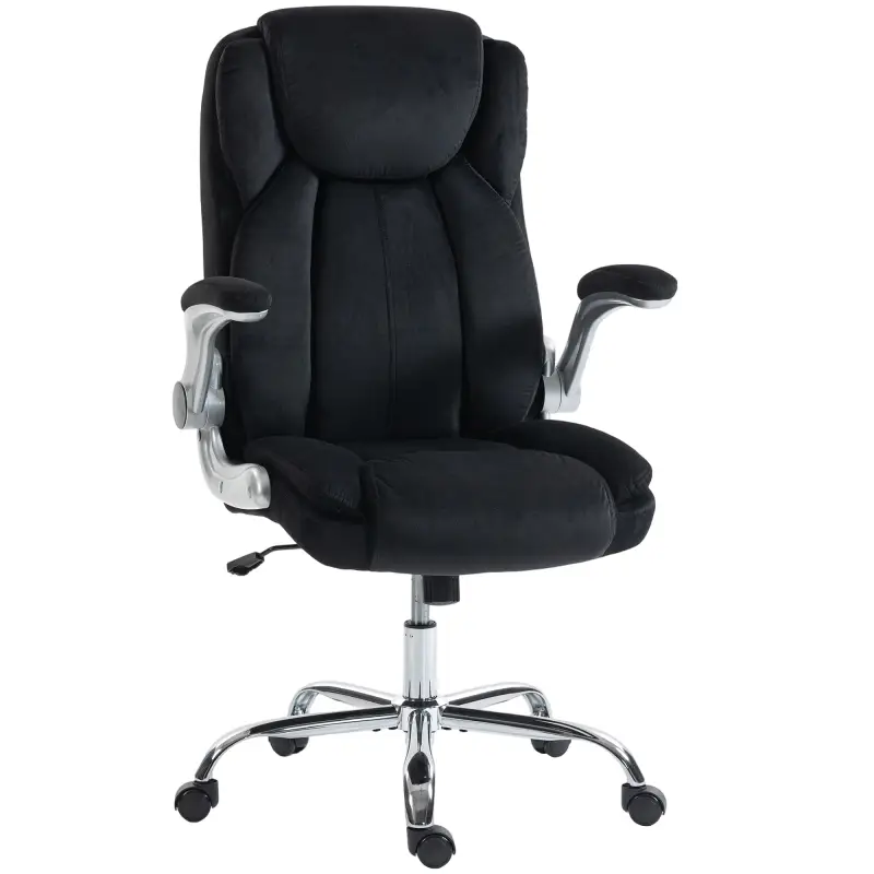 Silla de escritorio Ergonómica con Respaldo Alto Reposabrazos Abatibles Asiento con Muelles Altura Ajustable Negro
