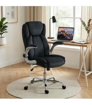 Silla de escritorio Ergonómica con Respaldo Alto Reposabrazos Abatibles Asiento con Muelles Altura Ajustable Negro