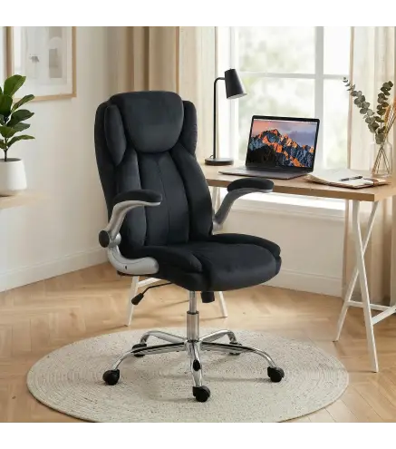 Silla de escritorio Ergonómica con Respaldo Alto Reposabrazos Abatibles Asiento con Muelles Altura Ajustable Negro