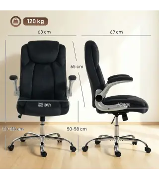 Silla de escritorio Ergonómica con Respaldo Alto Reposabrazos Abatibles Asiento con Muelles Altura Ajustable Negro