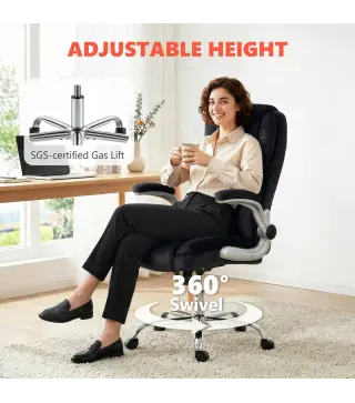 Silla de escritorio Ergonómica con Respaldo Alto Reposabrazos Abatibles Asiento con Muelles Altura Ajustable Negro
