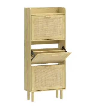 Mueble Zapatero con 3 Cajones Abatibles y Estante Abierto para12-18 Pares de Zapatos 65x24,5x153 cm Roble