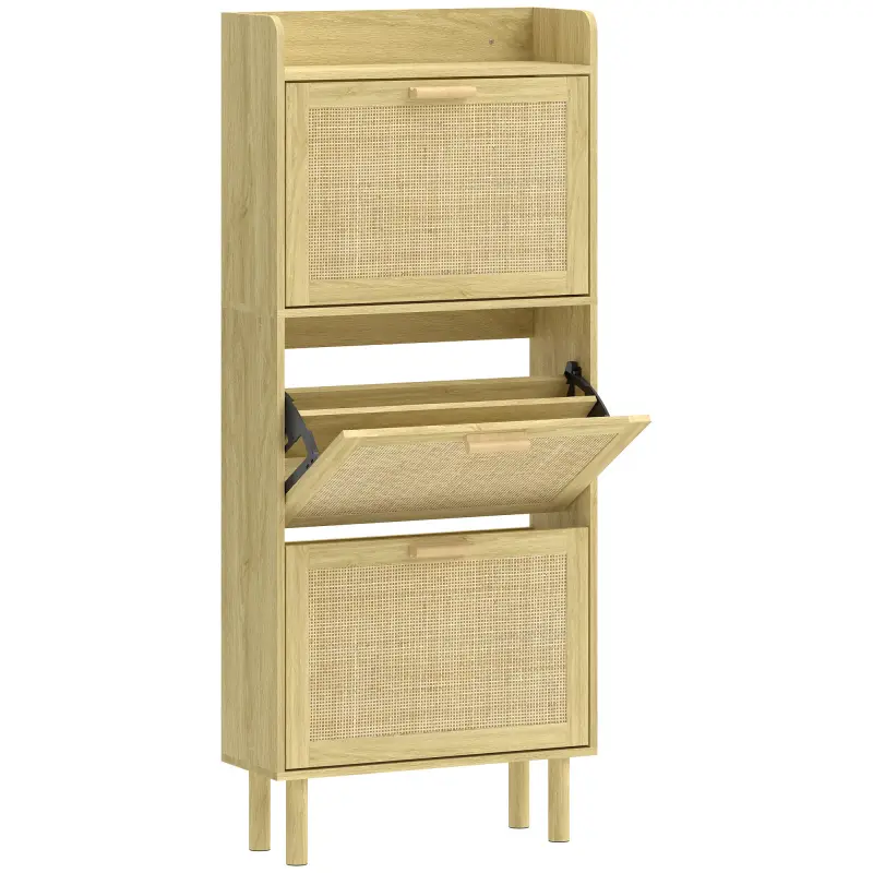 Mueble Zapatero con 3 Cajones Abatibles y Estante Abierto para12-18 Pares de Zapatos 65x24,5x153 cm Roble