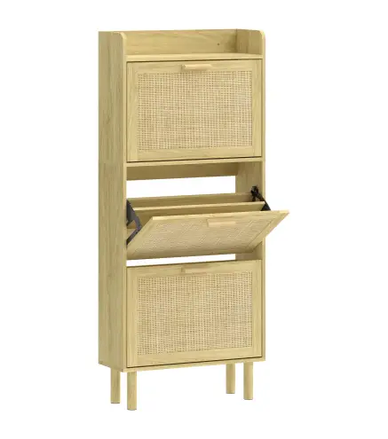 Mueble Zapatero con 3 Cajones Abatibles y Estante Abierto para12-18 Pares de Zapatos 65x24,5x153 cm Roble