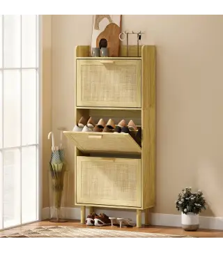 Mueble Zapatero con 3 Cajones Abatibles y Estante Abierto para12-18 Pares de Zapatos 65x24,5x153 cm Roble