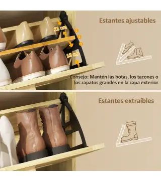 Mueble Zapatero con 3 Cajones Abatibles y Estante Abierto para12-18 Pares de Zapatos 65x24,5x153 cm Roble