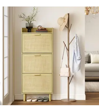 Mueble Zapatero con 3 Cajones Abatibles y Estante Abierto para12-18 Pares de Zapatos 65x24,5x153 cm Roble