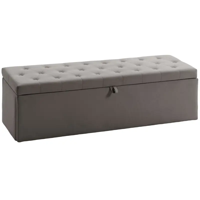 Puff Almacenaje, Banco Almacenaje 141L 137x41x42 cm Tapizado en Terciopelo Baúl de Almacenamiento Carga 240 kg Gris