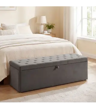Puff Almacenaje, Banco Almacenaje 141L 137x41x42 cm Tapizado en Terciopelo Baúl de Almacenamiento Carga 240 kg Gris