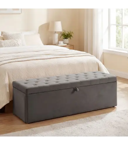 Puff Almacenaje, Banco Almacenaje 141L 137x41x42 cm Tapizado en Terciopelo Baúl de Almacenamiento Carga 240 kg Gris