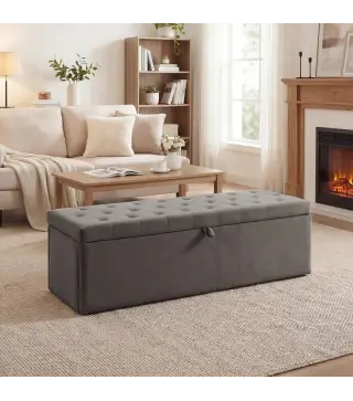 Puff Almacenaje, Banco Almacenaje 141L 137x41x42 cm Tapizado en Terciopelo Baúl de Almacenamiento Carga 240 kg Gris