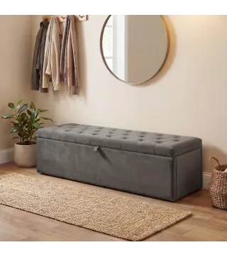 Puff Almacenaje, Banco Almacenaje 141L 137x41x42 cm Tapizado en Terciopelo Baúl de Almacenamiento Carga 240 kg Gris