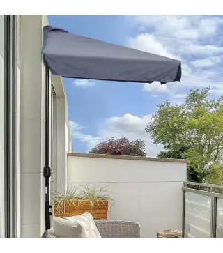Parasol para Pared 230x130x249 cm Sombrilla Rectangular con Manivela Protección UV Impermeable Gris Oscuro