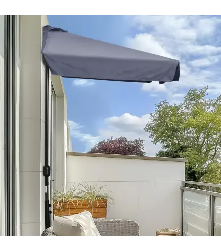 Parasol para Pared 230x130x249 cm Sombrilla Rectangular con Manivela Protección UV Impermeable Gris Oscuro
