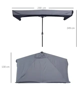 Parasol para Pared 230x130x249 cm Sombrilla Rectangular con Manivela Protección UV Impermeable Gris Oscuro